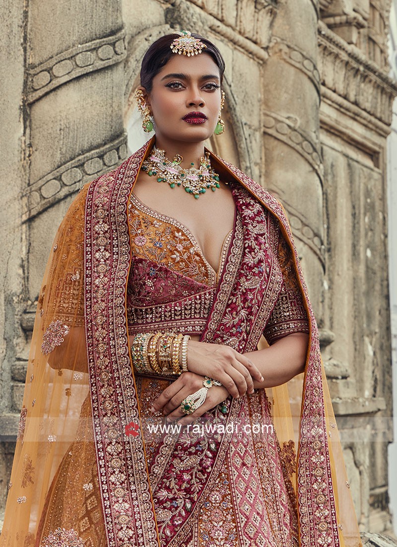Adorable Maroon Bridal Silk Lehnga w/ 2 Dupatta (M) #56931 | Buy Lehenga  Choli Online