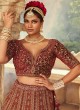 Copper Color Velvet Lehenga Choli With Heavy Embroidery