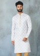 White Cotton Silk Printed Kurta Pajama