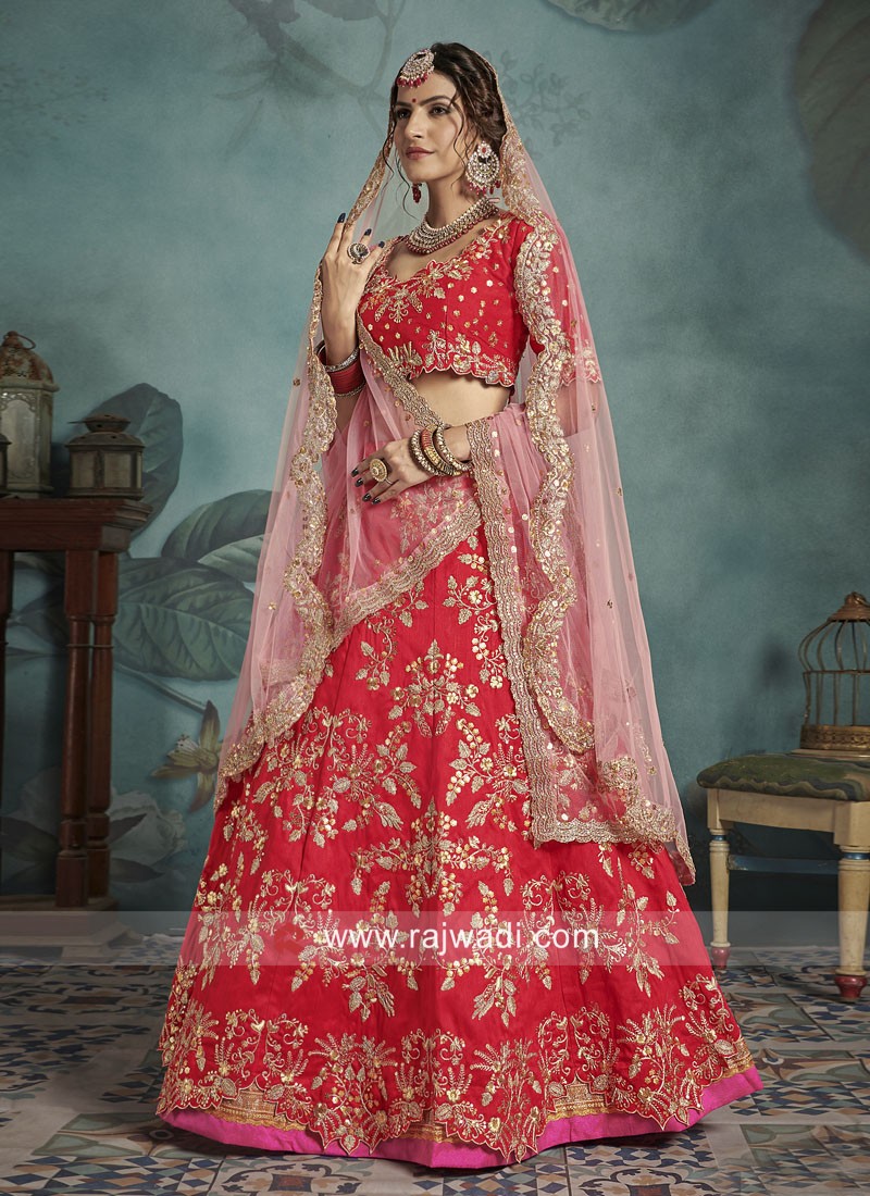 Red Raw Silk Lehenga Set with a Sea Green Dupatta – NidhiTholia