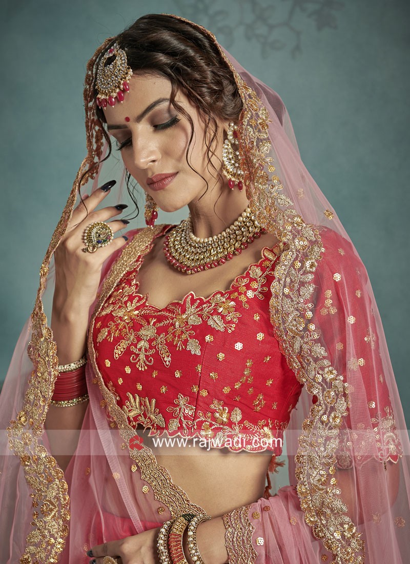 Buy Red Lehenga with Red Blouse and Golden Dupatta Online |  DressingStylesCA.com