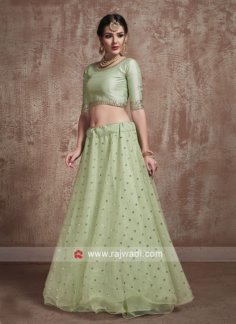 Sequins Work Lehenga Set in Pista Green