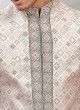 Grey Embroidered Indowestern In Cotton Silk