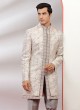 Grey Embroidered Indowestern In Cotton Silk