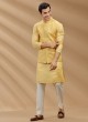 Thread Embroidered Yellow Nehru Jacket Set