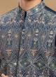 Navy Blue Embroidered Nehru Jacket Set