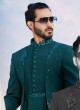 Jacket Style Indowestern Set In Teal Blue