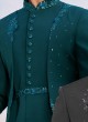 Jacket Style Indowestern Set In Teal Blue