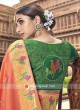 Dark Peach Bird Motifs Woven Saree