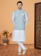 Embroidered Light Blue Nehru Jacket Set
