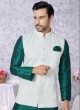 Off White And Rama Green Nehru Jacket Set