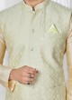 Pista Green And Cream Nehru Jacket Set