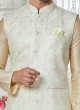 Designer Light Pista And Cream Nehru Jacket Set