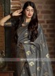 Dark Grey Woven Saree with Black Blouse