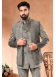 Sequins Embroidered Grey Nehru Jacket Set