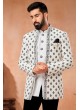 Thread Embroidered Off White Nehru Jacket Set For Men