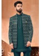 Elegant Rama Green Jacket Style Indowestern For Men