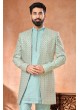 Firozi Embroidered Jacket Style Indowestern Set For Men