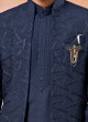 Dark Navy Blue Embroidered Jacket Style Indowestern Set