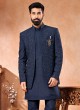Dark Navy Blue Embroidered Jacket Style Indowestern Set