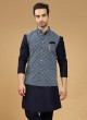Designer Navy Blue Nehru Jacket Set In Art Silk
