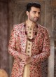 Jacket Style Art Silk Indowestern In Biscuit Color