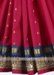 Rani and dark blue color pure silk saree