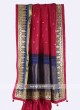 Rani and dark blue color pure silk saree