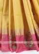 Golden yellow and pink color pure silk saree