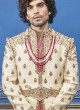 Cream and Pink Silk  Sherwani For Groom