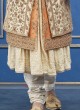 Cream and Orange Silk  Sherwani For Groom