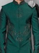 Jacquard Silk Stylish Indowestern In Green