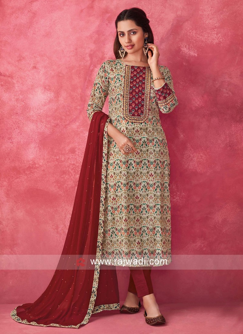 Buy Chanderi Cotton Embroidered Grey Churidar Designer Suit Online : South  Africa 