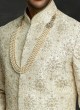 Designer Groom Cream Color Sherwani