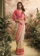 Offwhite & Pink Woven Banarasi Silk Saree