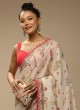 Cream Fancy Printed Chinon Silk Saree