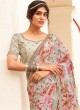 Floral Printed Beige Color Organza Saree