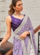 Purple And White Designer Saree In Chiffon Silk