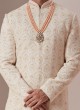 Off White Silk Sherwani Set In Lucknowi Embroidery