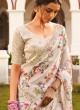 Cream Festive Saree In Chiffon With Floral Prints