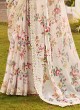 Cream Festive Saree In Chiffon With Floral Prints