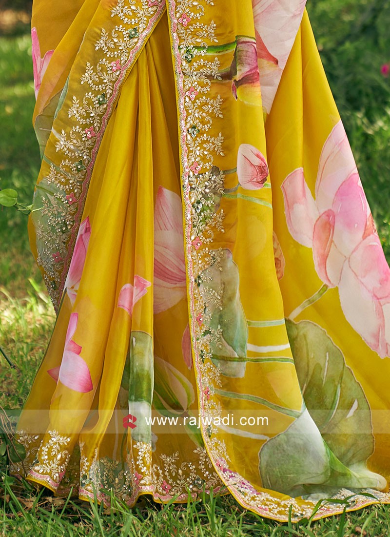 Mustard Kora Silk Organza Saree | Peepal Clothing