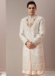 Off White Embroidered Silk Anarkali Style Sherwani