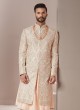 Wedding Wear Cream Embroidered Sherwani In Silk