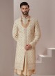 Designer Anarkali Style Silk Sherwani In Golden Color