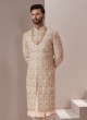 Cream And Peach Embroidered Groom Sherwani