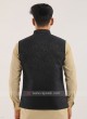 Brocade Silk Nehru Jacket In Navy