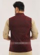 Brocade Silk Nehru Jacket In Maroon