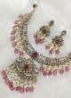 Gold Finish Elephant Motif Necklace Set With Pearl Drops