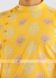 Yellow Cotton Silk Printed Kurta